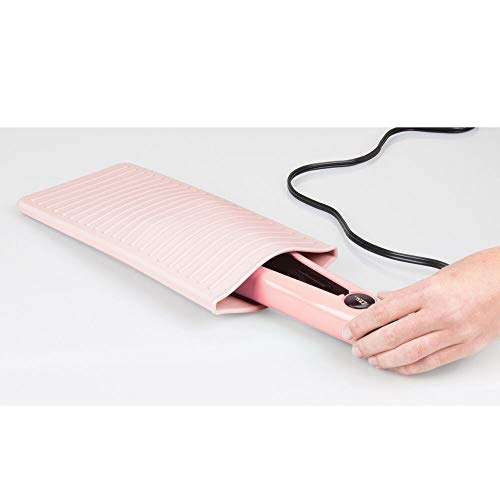 mDesign Silicone Heat-Resistant Hair Care Styling Tool Mat & Travel Pouch – Rest Curling Irons, Flat Irons…