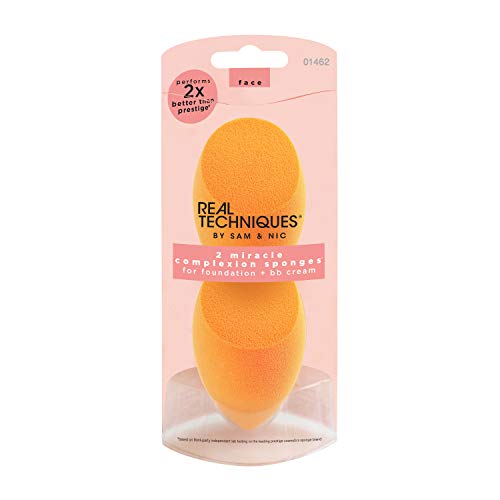 Real Techniques Miracle Complexion Sponge Duo, Makeup Blending Sponges, For Foundation, Light To Medium Coverage…