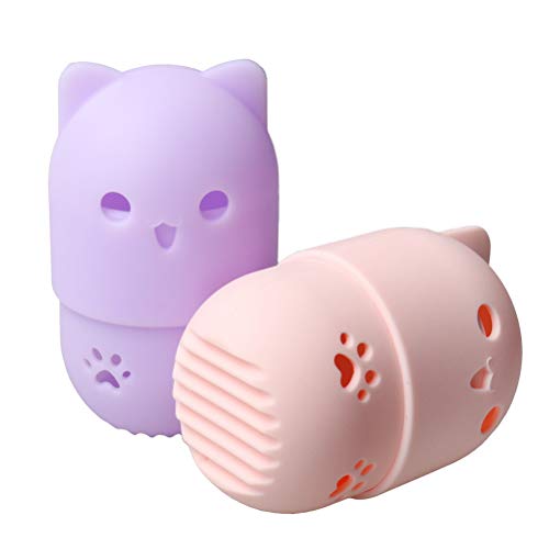 Pengxiaomei Makeup Sponge Container, 2 Beauty Sponge Silicone Case and 2 Makeup Blender Drying Holder Cute Cat Beauty…