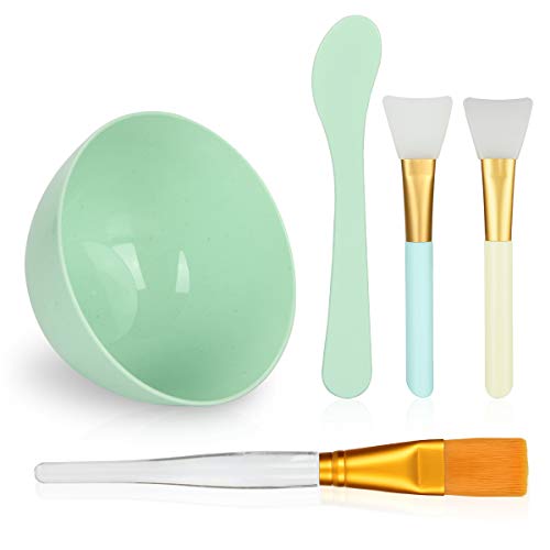 Plazuria Face Mask Mixing Bowl Set, 5 in 1 DIY Facemask Mixing Tool Kit with Facial Mask Bowl Stick Spatula Silicone…
