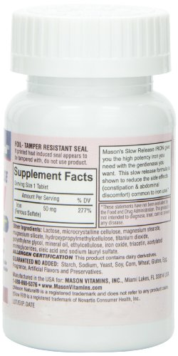 Mason Natural Slow Release Iron (Ferrous Sulfate) – Supports Red Blood Cell Formation, Gentle on Stomach, High Potency…