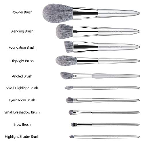 10Pcs Silver Professional Makeup Brushes Sets for Kabuki Foundation Powder Contour Blush Blending,Vegan,Soft, Dense…