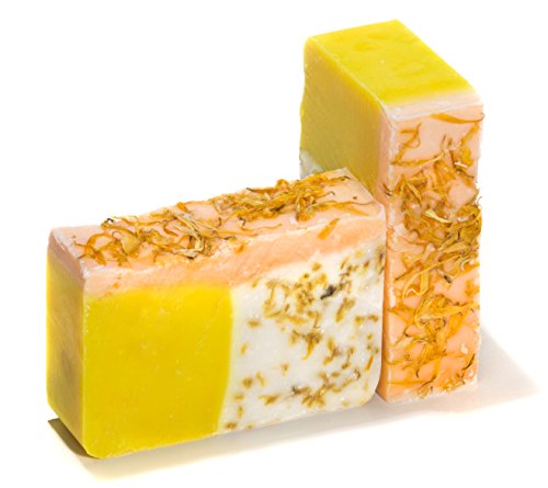 Orange Soap with Calendula Oil (4Oz) – Handmade Soap Bar with Orange, Yuzu and Calendula Essential Oils, flower petals…