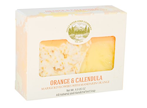 Orange Soap with Calendula Oil (4Oz) – Handmade Soap Bar with Orange, Yuzu and Calendula Essential Oils, flower petals…