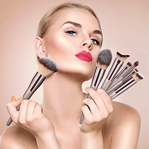 BESTOPE PRO Premium Synthetic Contour Concealers Foundation Powder Eye Shadows Makeup Brushes with Champagne Gold…