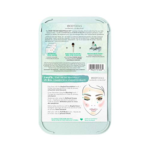 EcoTools Start The Day Beautifully Makeup Brush Kit, For Eyeshadow, Foundation, Blush, & Concealer, With Storage Tray…