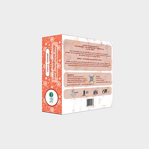 360Feel Cherry Almond Soap -5oz Castile Handmade Soap bar – Almonds Cherries, oatmeal as exfoliant – Pure Essential Oil…