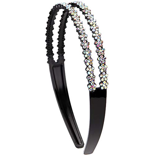 LONEEDY 3 Pack Fashion Rhinestone and Crystal Hard Headbands,Double Row Non-slip Teeth Hairband for Women (Silver+Gold…