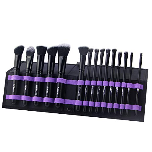 Cosmetic Makeup Brushes Set Portable Foundation Brush 15pcs Black Kabuki Eyeshadow Concealer Lash Blush Brush with Case