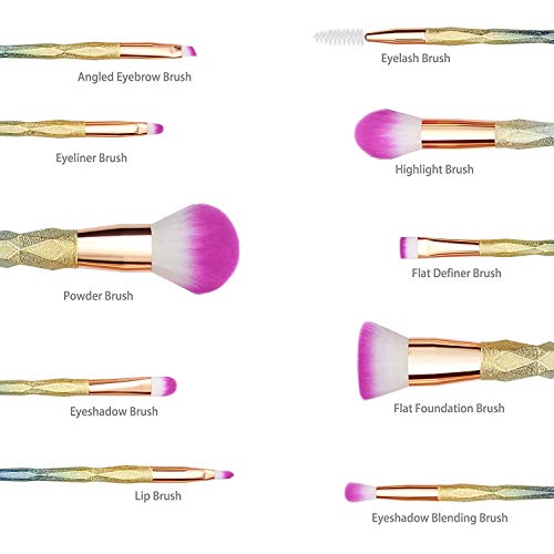 Qivange Makeup Brush Set, 10 In 1 Vegan Colorful Unicorn Makeup Brushes Kids Makeup Kit Unicorn Gifts for Girls Kids…