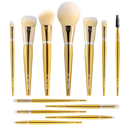 PINKPANDA 18k Gold-Plated Makeup Brushes 12 Pcs Professional Makeup Brush Set Premium Synthetic Cosmetic Foundation…
