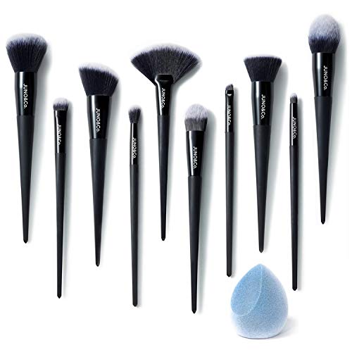 JUNO & Co Microfiber Velvet Sponge and 10pcs Makeup Brush Set for Foundation Blending Blush Concealer Eye Shadow…