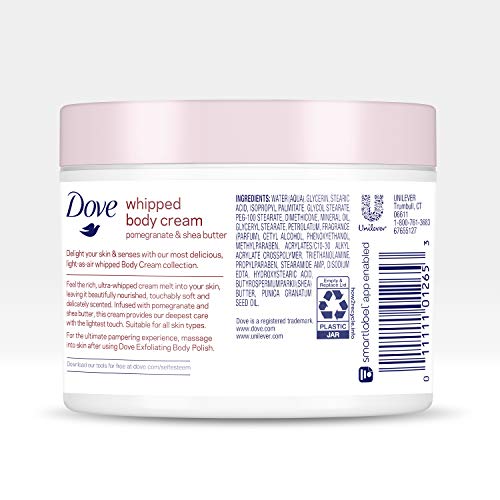 Dove Whipped Body Cream Dry Skin Moisturizer Pomegranate and Shea Butter Nourishes Skin Deeply, 10 Ounce (Pack of 3)