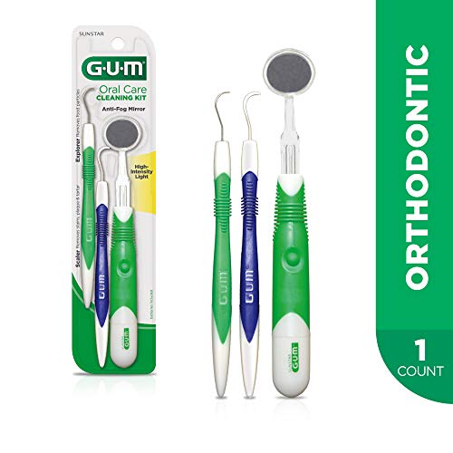 GUM – 832RB Oral Care Cleaning Kit – Lighted Mirror, Explorer Pick, and Scaler