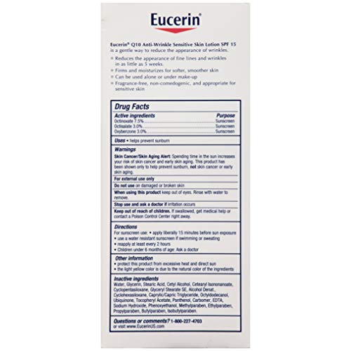 Eucerin Q10 Anti-Wrinkle Face Lotion with SPF 15 – Fragrance-Free, Moisturizes for Softer Smoother Skin – 4 fl. oz…