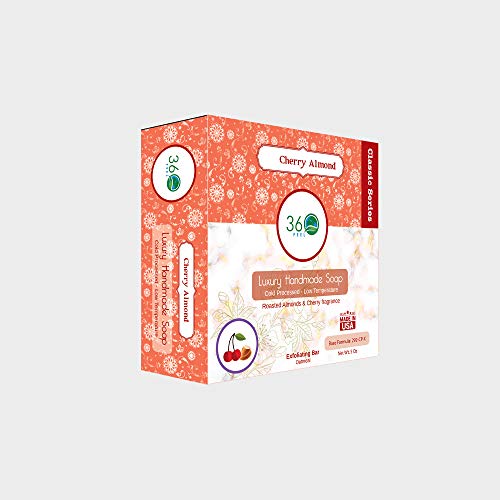 360Feel Cherry Almond Soap -5oz Castile Handmade Soap bar – Almonds Cherries, oatmeal as exfoliant – Pure Essential Oil…