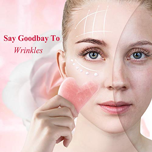 Rosejoice Pink Rose Quartz Gua Sha Facial Tool Pink Heart Shape Gua Sha Scraping Massage Tool for Therapeutic Relief and…