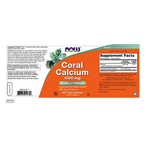 NOW Supplements, Coral Calcium 1,000 mg, Bone Health*, Healthy pH Balance*, 250 Veg Capsules