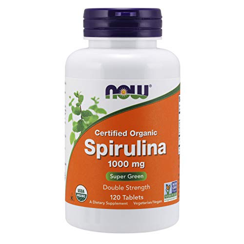 NOW Supplements, Certified Organic, Spirulina 1000 mg (Double Strength), Rich in Beta-Carotene (Vitamin A) and B-12 with…