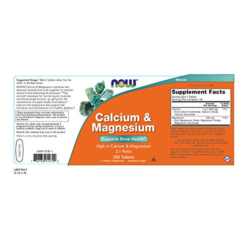 NOW Supplements, Calcium & Magnesium 2:1 Ratio, High Potency, Supports Bone Health*, 250 Tablets