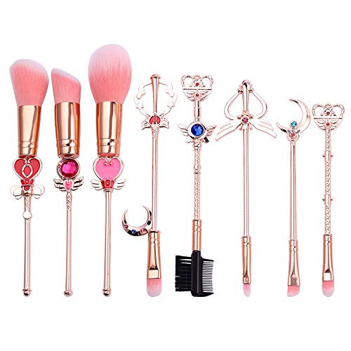 SailorMoon Makeup Brush 8pcs Set With Pouch, Magical Girl Gold/Rose Gold Cardcaptor Sakura Cosmetic Brushes With Cute…