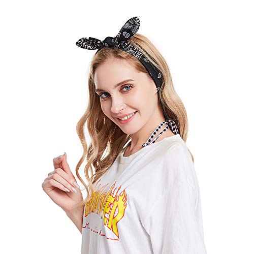 Yeshan Boho Bow Headbands for Women Vintage Paisley Bandana Flower Printed Hairband Elastic Rabbit ear Head Wrap Cute…
