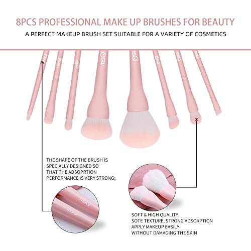 MSQ Make Up Brushes 8Pcs Makeup Brush Set Foundation Brush Blending Brush Eyeshadow Brushes Eye Brushes Set with Bag…