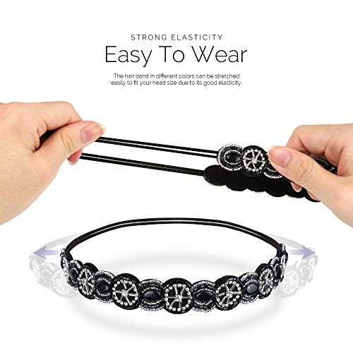 Teenitor 6pcs Beaded Elastic Hairband Handmade Rhinestone Headband Hair Accessories No Slip Jeweled Head Wraps for Women…