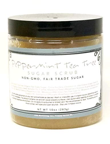 Peppermint Tea Tree Sugar Scrub with 8 Organic Essential Oils – Organic Fair Trade Non GMO Sugar with Rosemary Leaf…