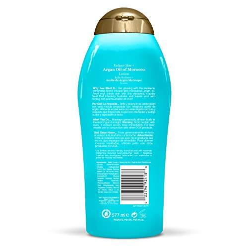 OGX Radiant Glow + Argan Oil of Morocco Extra Hydrating Body Lotion for Dry Skin, Nourishing Creamy Body & Hand Cream…