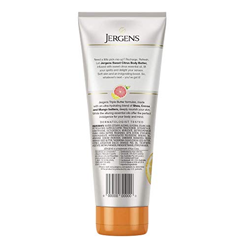 Jergens Sweet Citrus Body Butter Body and Hand Lotion, Moisturizer, 7 Ounce Lotion with Essential Oil for Indulgent…