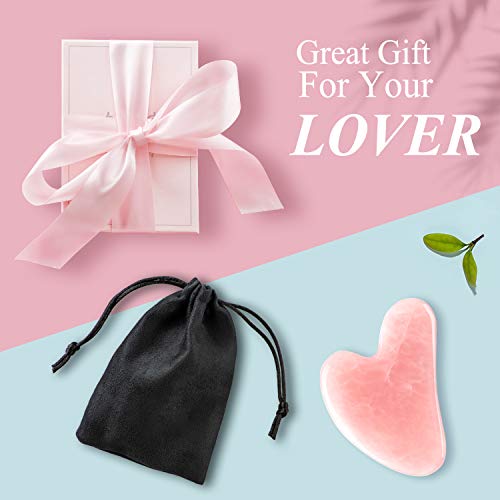 Rosejoice Pink Rose Quartz Gua Sha Facial Tool Pink Heart Shape Gua Sha Scraping Massage Tool for Therapeutic Relief and…
