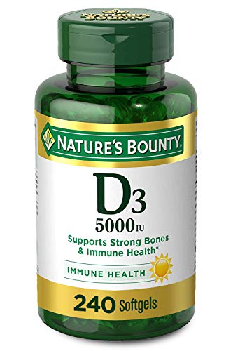 Nature’s Bounty Vitamin D3, Immune Support, 125 mcg (5000iu), Rapid Release Softgels, 240 Ct