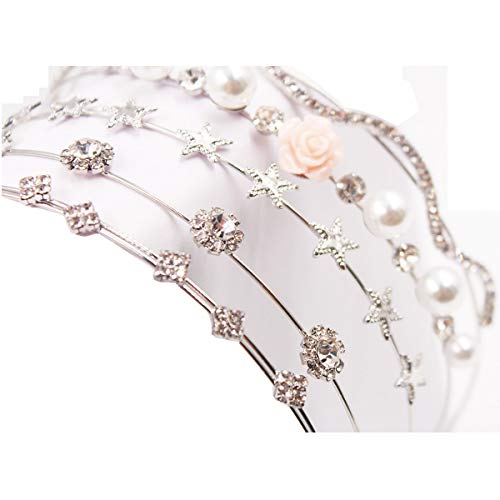 CellElection 10PCS Crystal Headband Pearls Flower Hairbands Jewelry Rhinestone Fashion Beaded Headbands Gold Sliver…