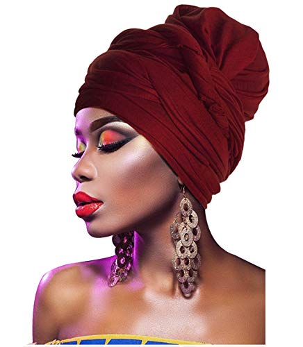 L’VOW Women’ Soft Stretch Headband Long Headwrap Scarf Turban Tie (Burgundy)