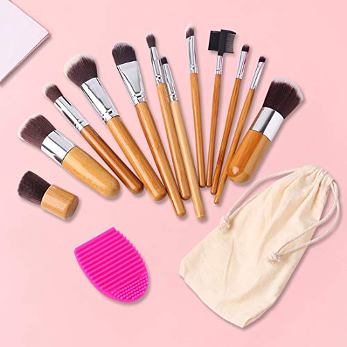 BEAKEY 12+2 Pcs Makeup Brush Set, Premium Bamboo Handle Synthetic Bristles, Kabuki Foundation Eyeshadow Concealer Powder…