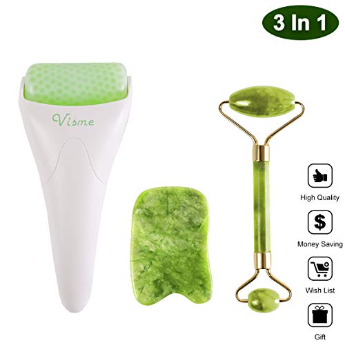 Face Ice Roller Jade & Gua Sha Set Gifts for Women Mom Mothers Day Facial Puffy Eyes Massage Natural Cooling Anti…