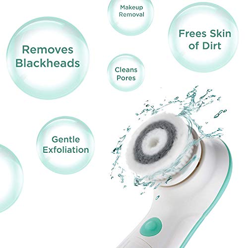 Waterproof Facial Cleansing Spin Brush Set with 3 Exfoliating Brush Heads – Complete Face Spa System by Fancii…