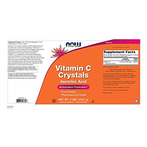 NOW Supplements, Vitamin C Crystals (Ascorbic Acid), Antioxidant Protection*, 3-Pound