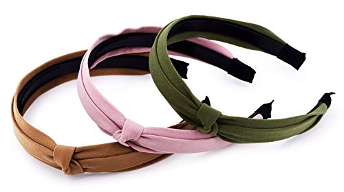 STHUAHE 3 Pack Fashion Headbands, Smiple style Solid Cloth Wide Hairband Knot Turban Headband Vintage Headwear Elastic…