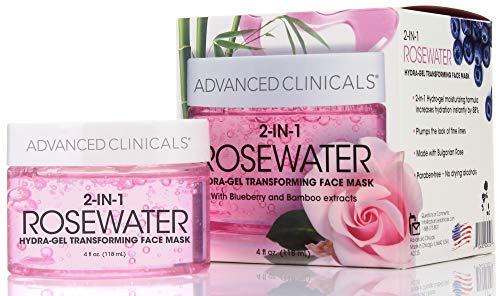 Advanced Clinicals Rosewater Mask for Fine Lines, Dry Skin, Puffiness. 2-in-1 overnight sleep mask with Bulgarian Rose…