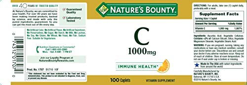 Nature’s Bounty Vitamin C 1000mg, Immune Support Supplement, Powerful Antioxidant, 1 Pack, 100 Caplets