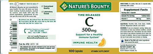 Nature’s Bounty Vitamin C, Immune Support, 500mg, Capsules, 100 Ct