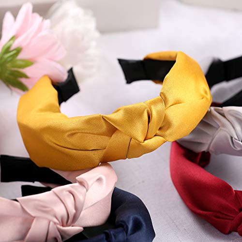 Satin Headbands for Women Girls, Funtopia 9 Pcs Wide Plain Turban Twist knotted Headband Fashion Cross Knot Hair Bands…