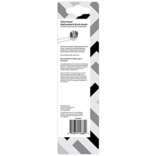 Amazon Brand – Solimo Total Power Replacement Brush Heads, 3 Count (Fits Most Oral-B Electric Toothbrushes)