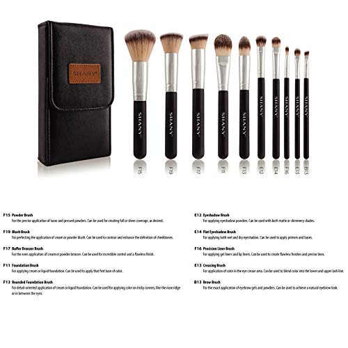 SHANY Black OMBRÉ Pro 10 PC Essential Brush Set with Travel Pouch