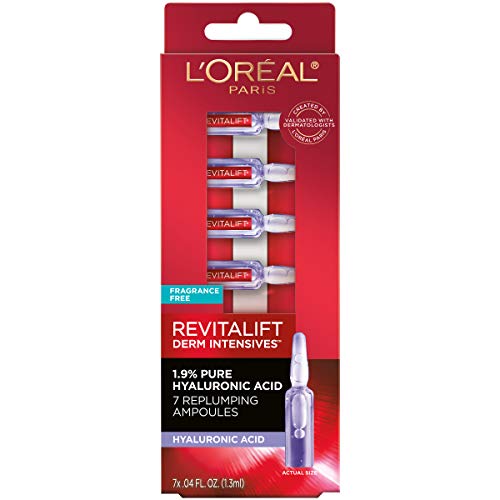 L’Oreal Paris Revitalift Derm Intensives Hyaluronic Acid Serum Ampoules 7 Day Boost Pure Hyaluronic Acid Anti-Aging Ampoules to visibly replump skin in 7 days, 7 Ampoules, 0.28 fl; oz.