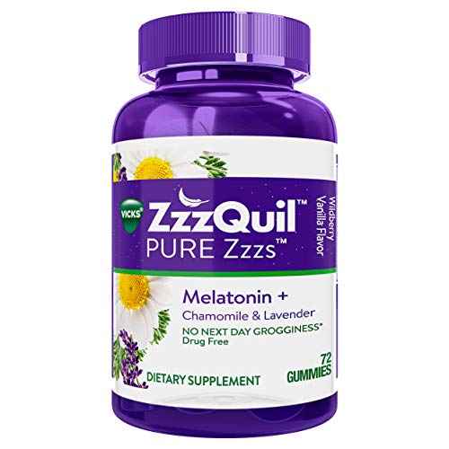 ZzzQuil Pure Zzzs Melatonin Sleep Aid Gummies, Helps You Fall Asleep Naturally, Wildberry Vanilla Flavor, Chamomile…