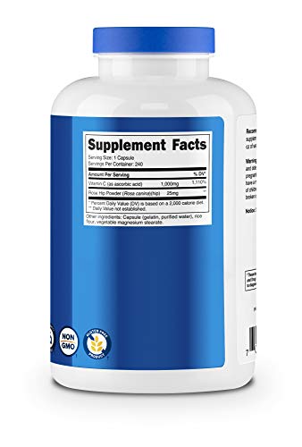 Nutricost Vitamin C with Rose Hips 1025mg, 240 Capsules – Vitamin C 1,000mg, Rose Hips 25mg, Premium, Non-GMO, Gluten…