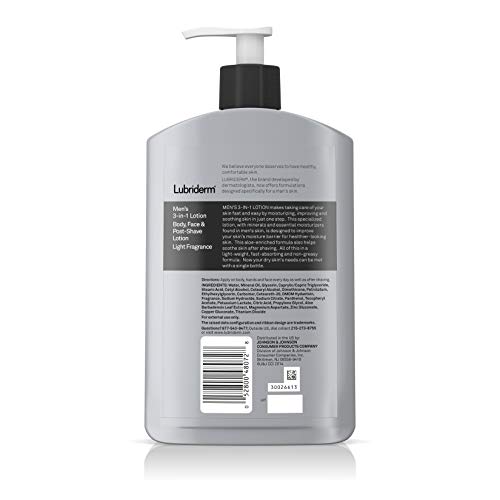 Lubriderm Men’s 3-In-1 Lotion Enriched with Aloe for Body and Face, Non-Greasy Soothing Post Shave Moisturizer with…